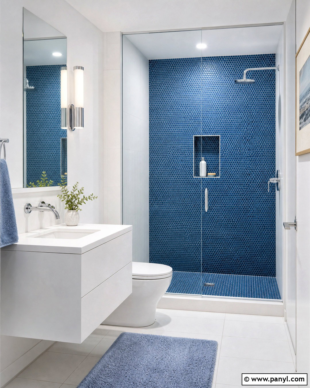 Blue Penny Tile Bathroom - 20 small blue bathroom ideas
