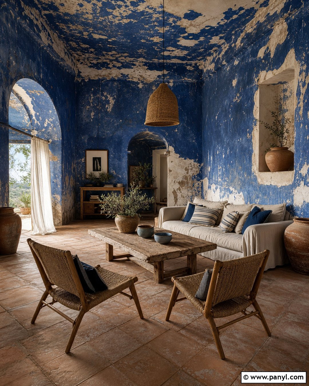 Blue Ruined Mediterranean Room - 20 Blue Wall Decayed Room Ideas
