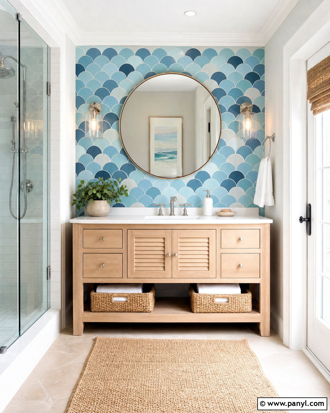 Blue Scalloped Tile Bathroom Wall - 20 bathroom statement wall ideas