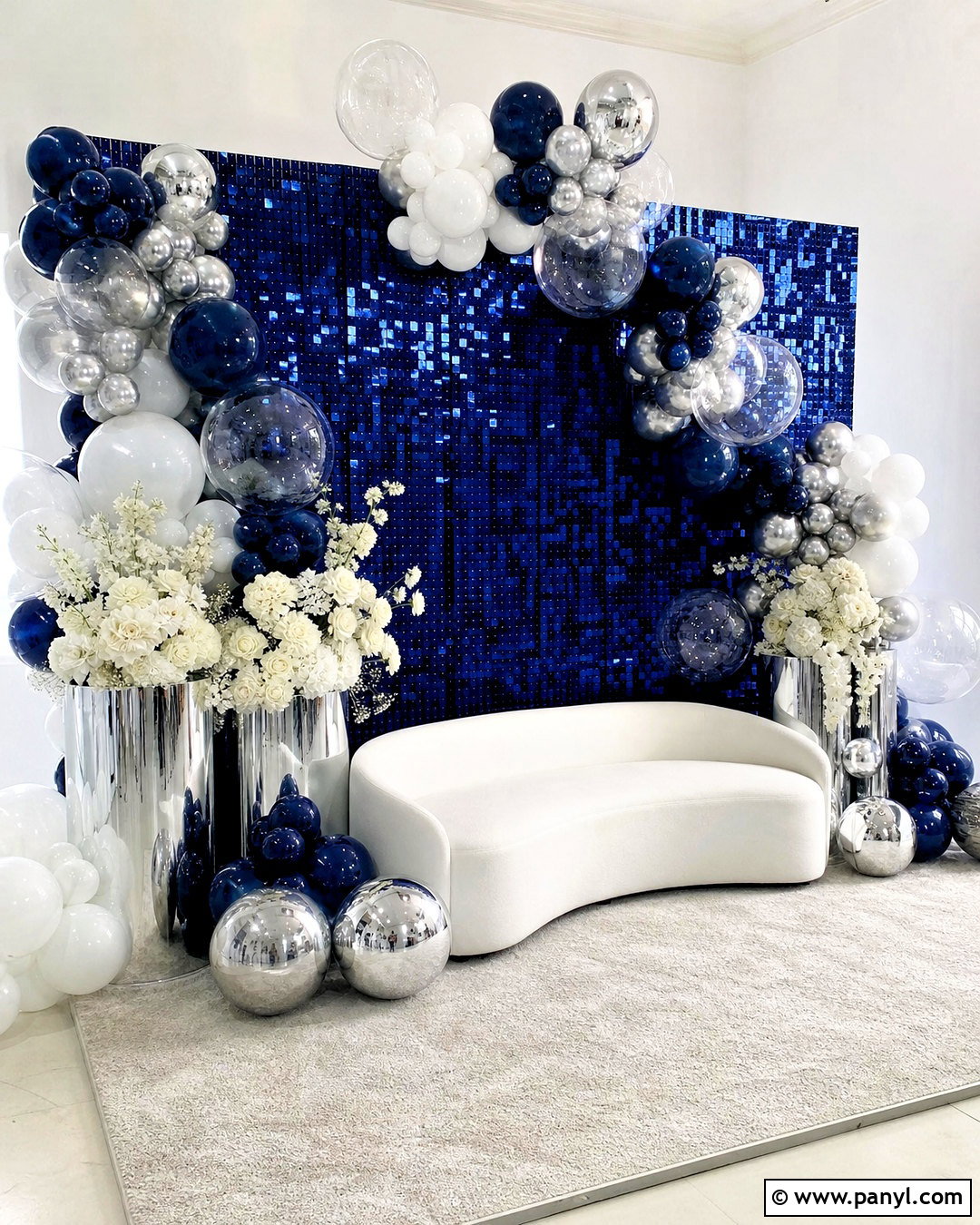 Blue Sequin Wall Backdrop With Silver Accents - 20 sequin wall backdrop ideas