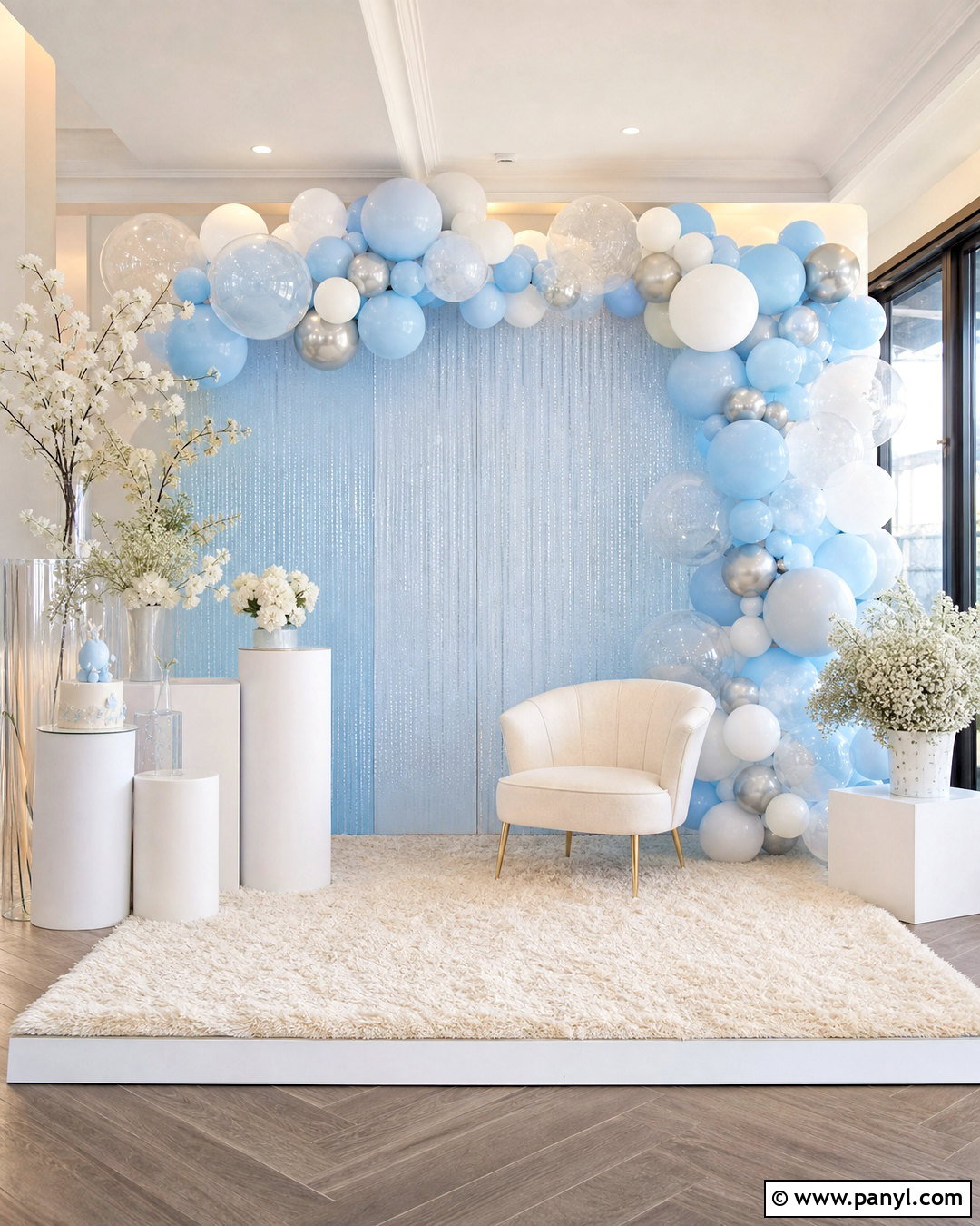 Blue Shimmer Wall Baby Shower Backdrop - 20 shimmer wall with balloons