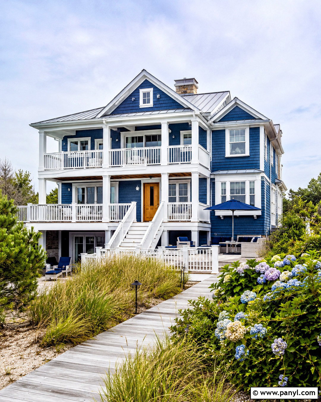 Blue Shingle Beach House With White Trim - 20 blue house white trim ideas