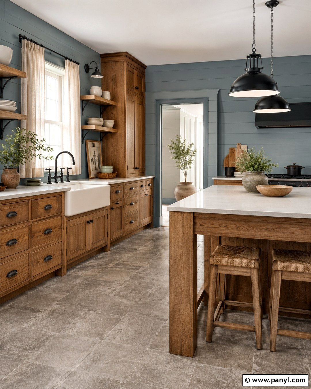 Blue Shiplap Walls With Rustic Oak Cabinets - 20 Blue Walls Oak Cabinets