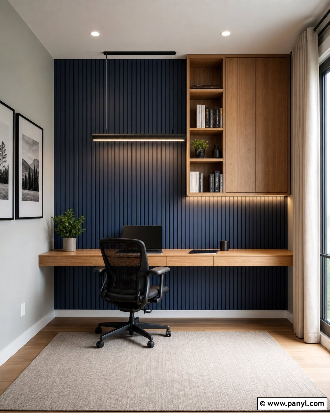 Blue Slat Wall Study Room - 20 Blue Accent Wall Study Room Ideas