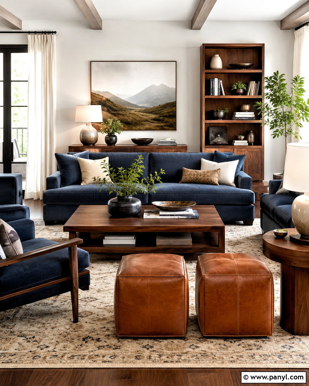 Blue Sofa With Walnut Wood Furniture - 20 brown and blue living room ideas