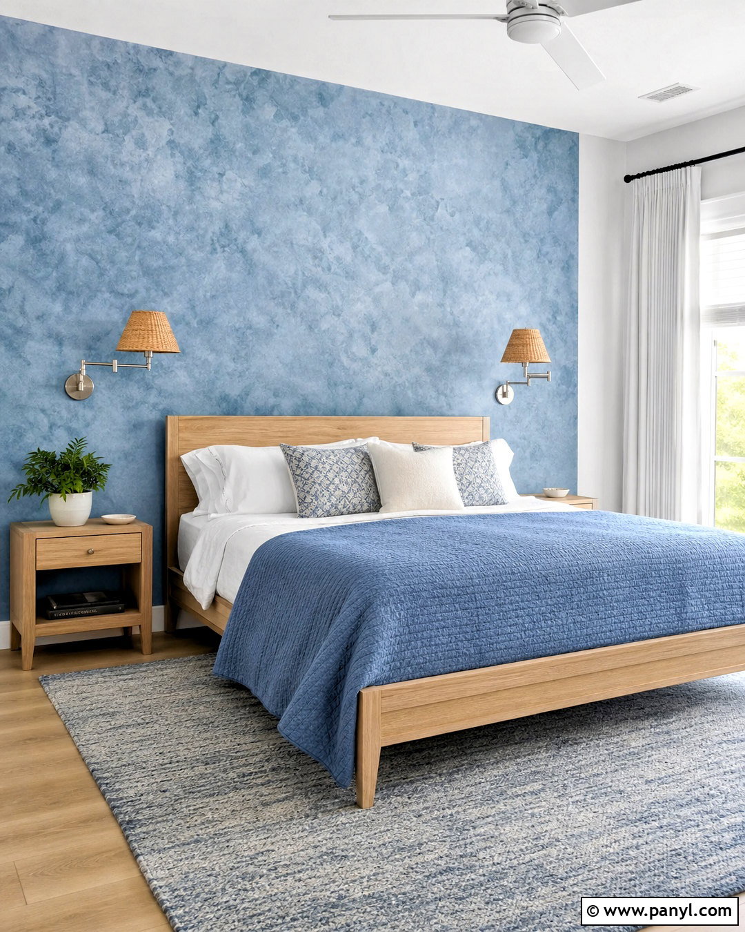Blue Sponge Painted Bedroom Wall - 20 sponge painting walls
