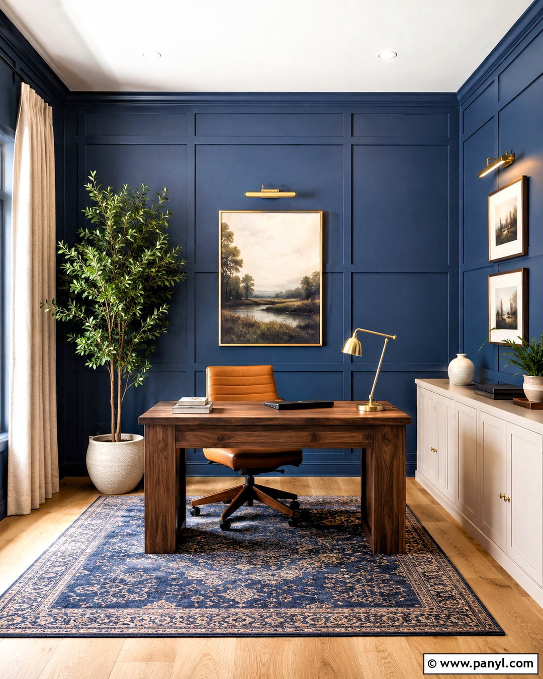 Blue Square Wall Panelling Home Office - 20 blue wall panelling ideas