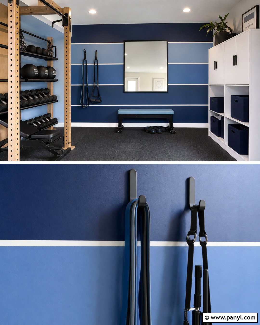 Blue Stripe Wall Home Gym - 25 Blue Stripe Painted Wall Ideas