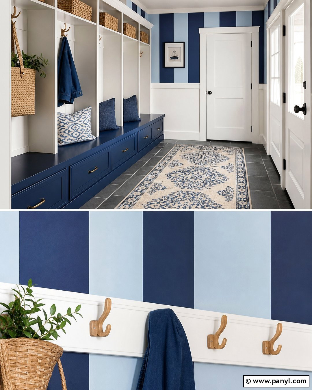 Blue Stripe Wall Mudroom - 25 Blue Stripe Painted Wall Ideas