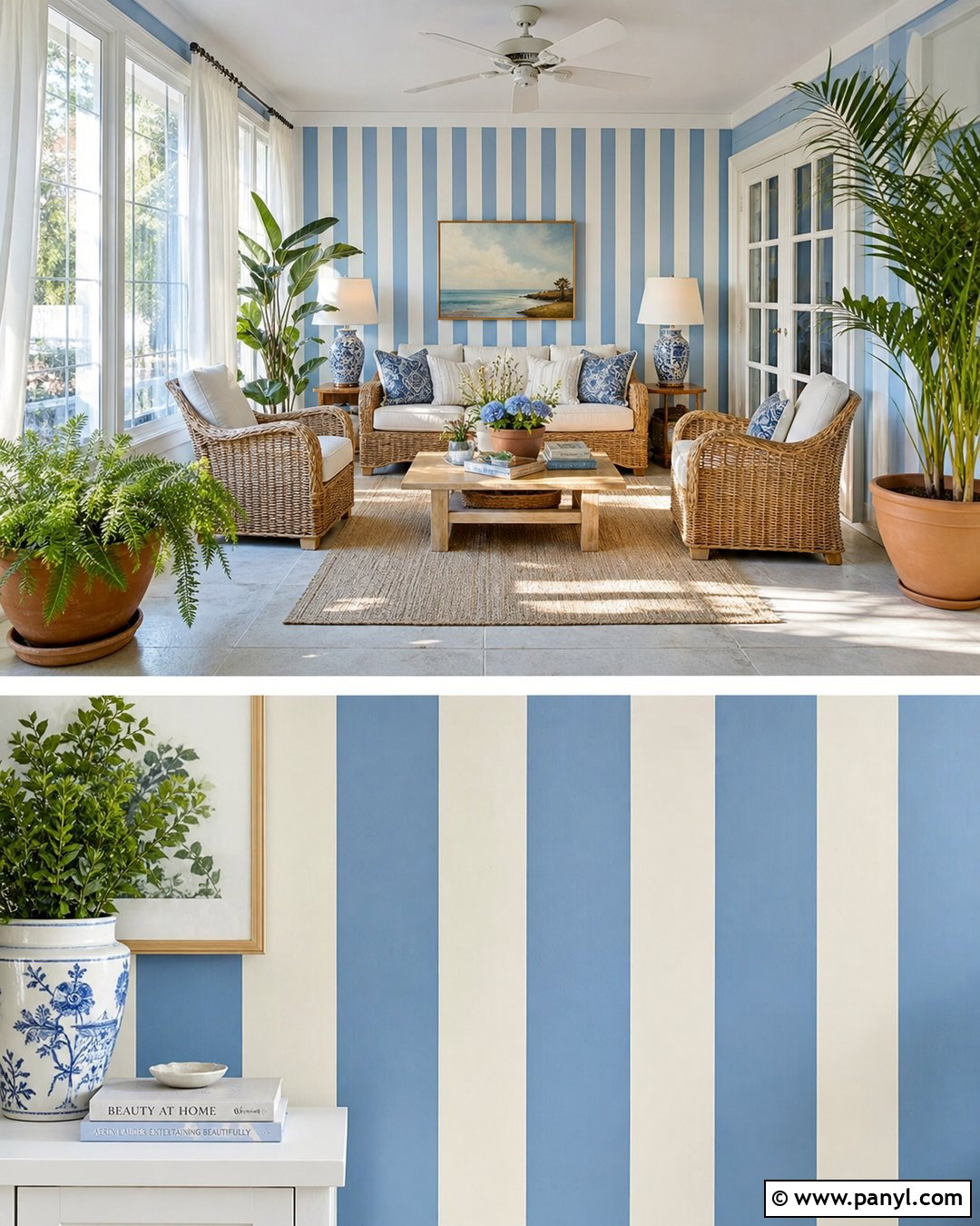 Blue Stripe Wall Sunroom - 25 Blue Stripe Painted Wall Ideas