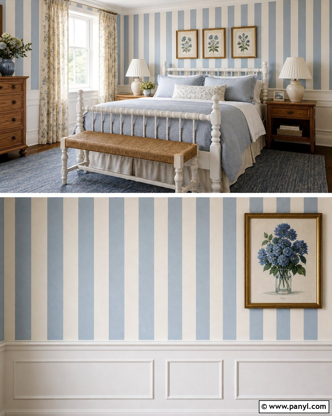 Blue Stripe Wall With Wainscoting - 25 Blue Stripe Painted Wall Ideas