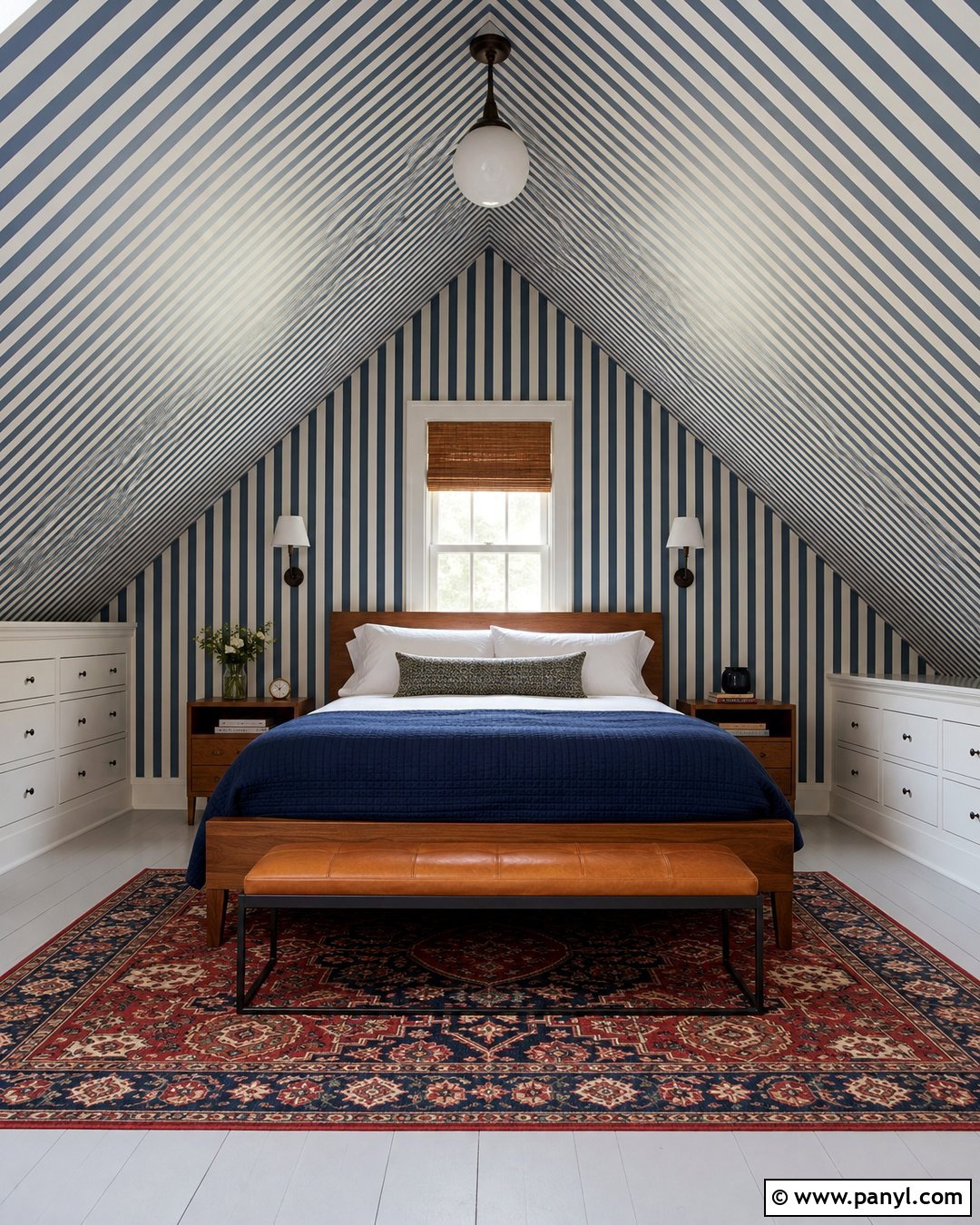 Blue Striped Attic Bedroom Walls - 35 Blue Striped Walls