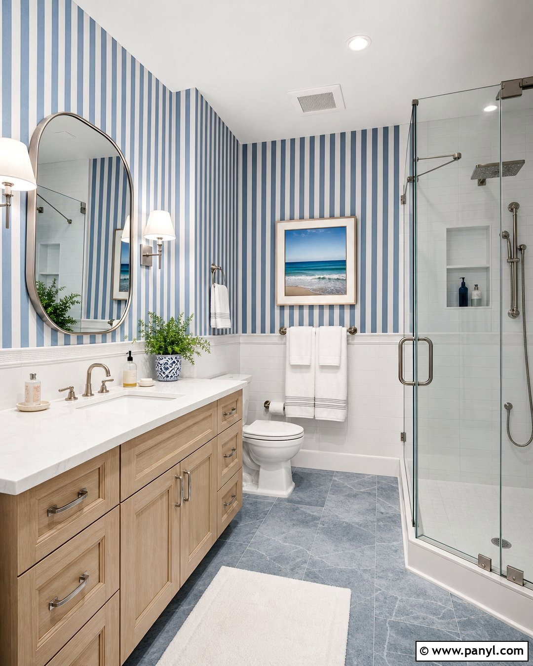Blue Striped Bathroom Walls - 35 Blue Striped Walls