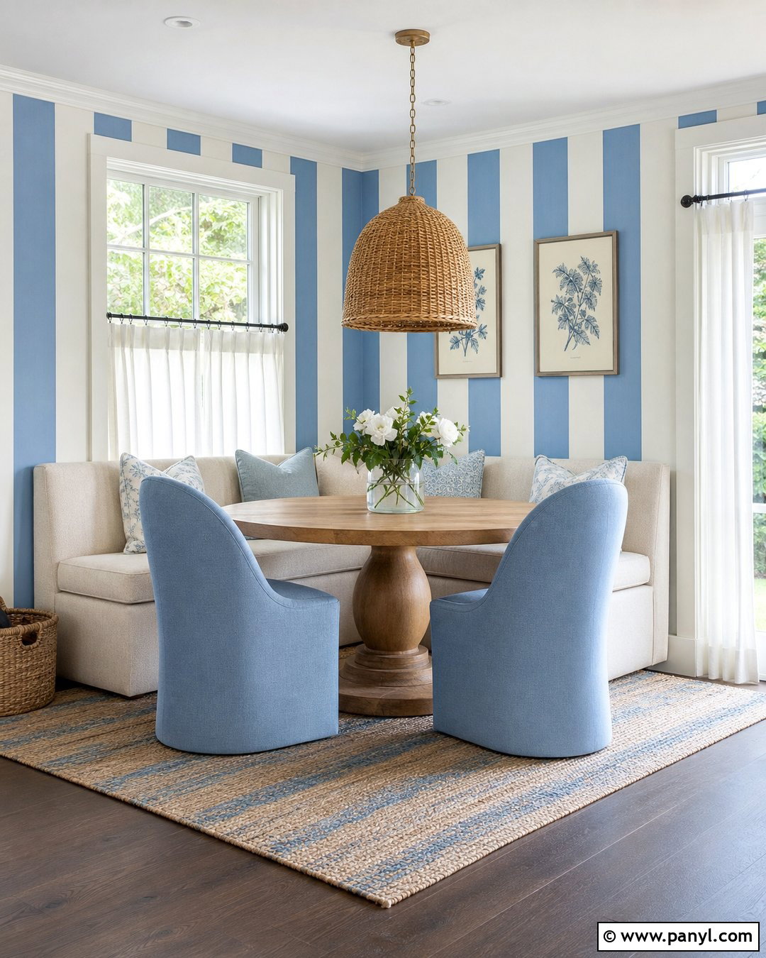 Blue Striped Breakfast Nook Walls - 35 Blue Striped Walls