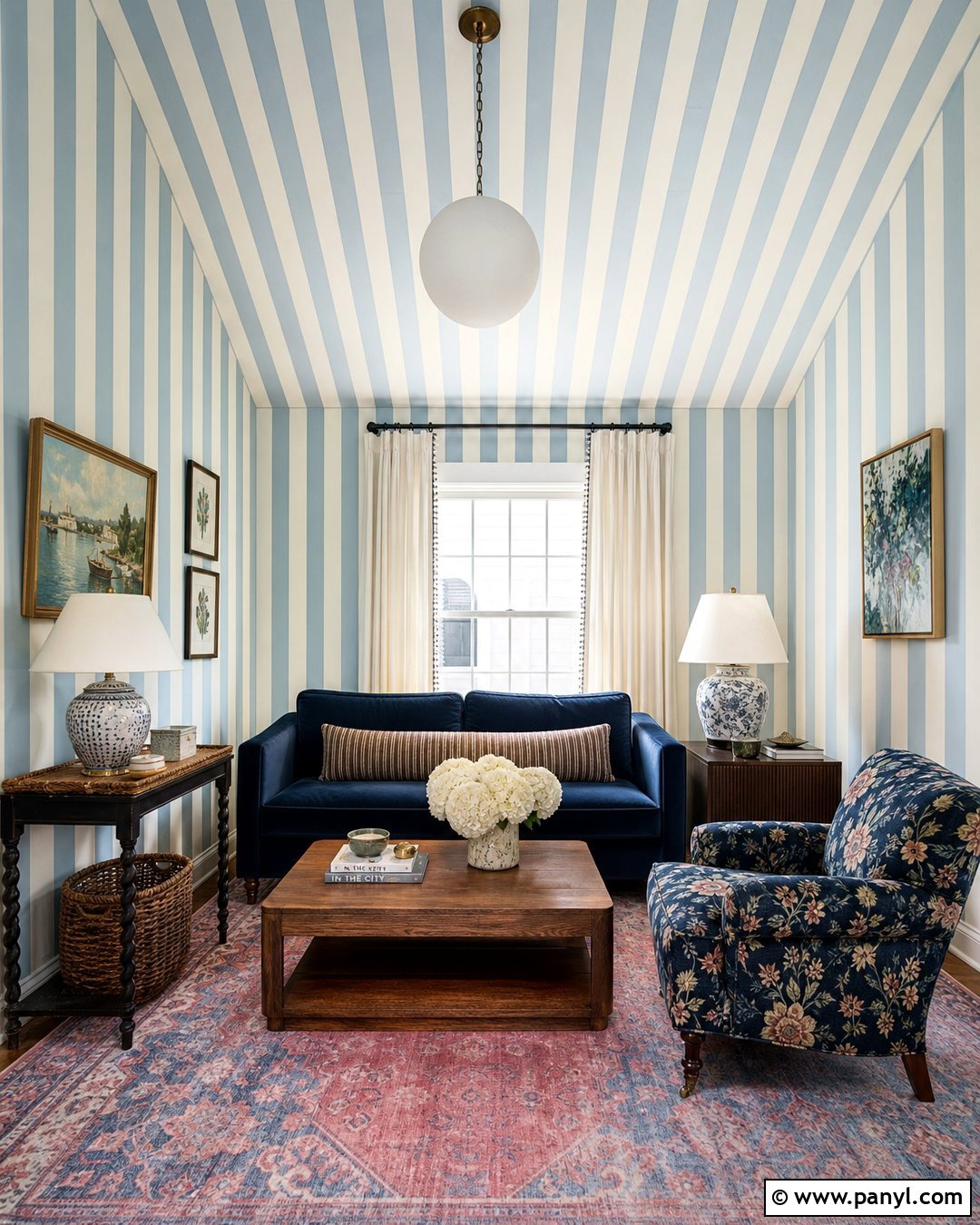 Blue Striped Ceiling And Walls - 35 Blue Striped Walls
