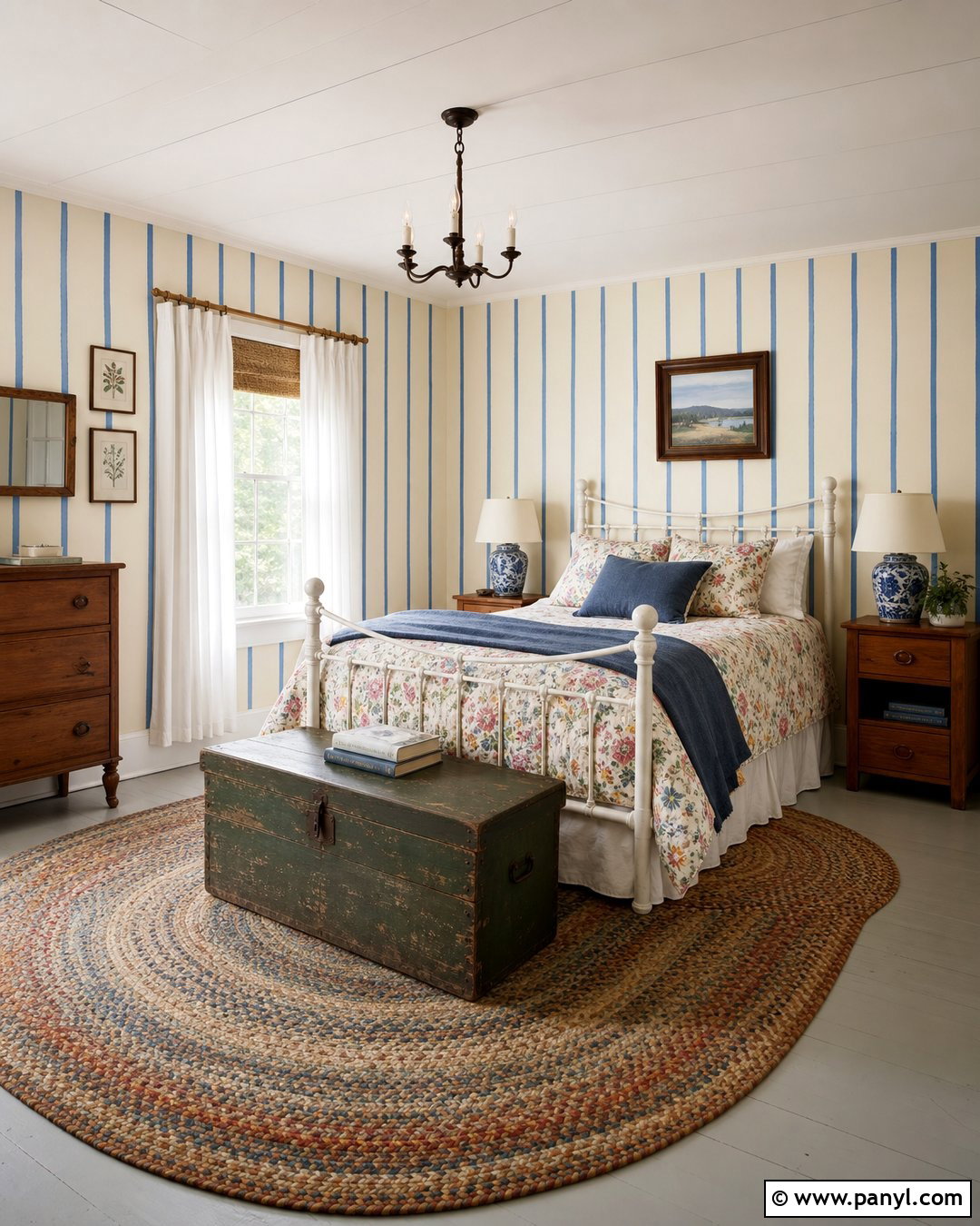 Blue Striped Cottage Bedroom Walls - 35 Blue Striped Walls