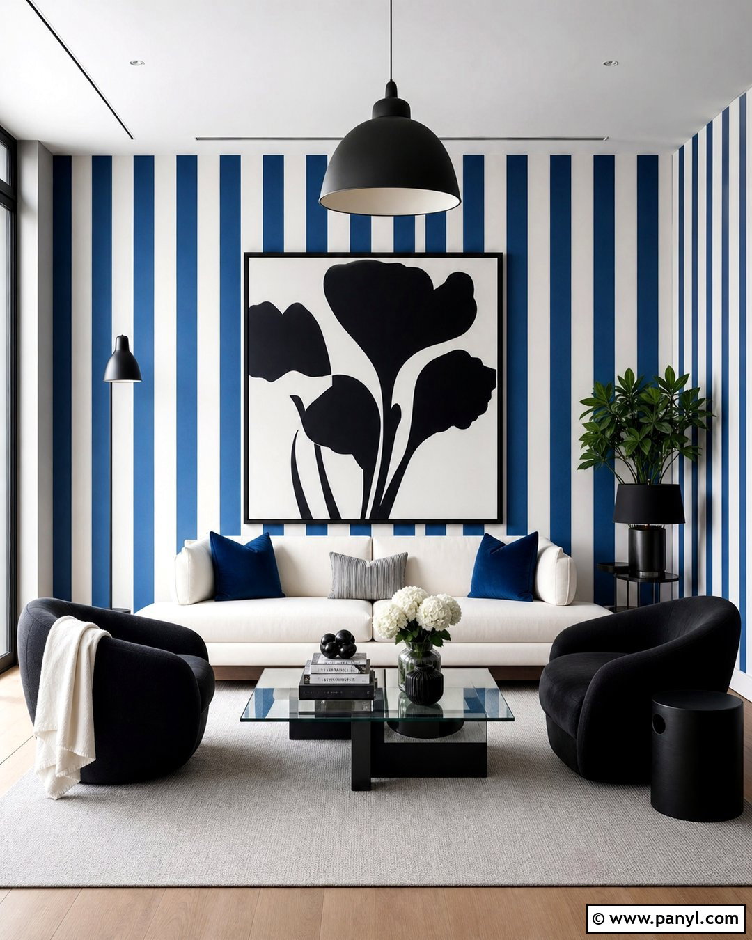 Blue Striped Modern Living Room Walls - 35 Blue Striped Walls