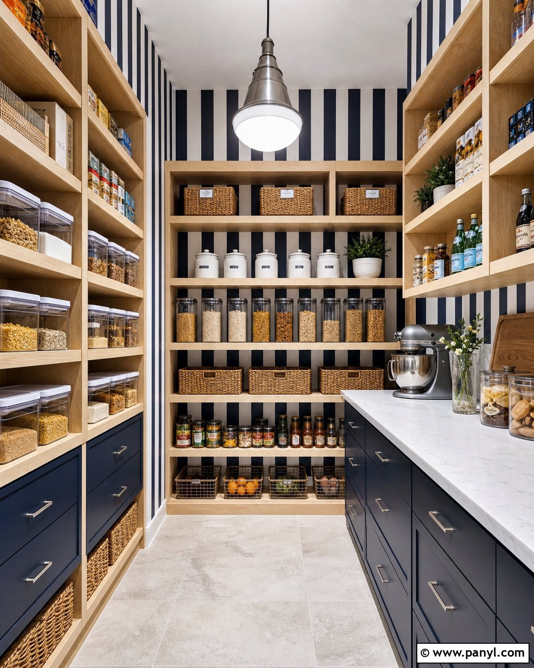 Blue Striped Pantry Walls - 35 Blue Striped Walls
