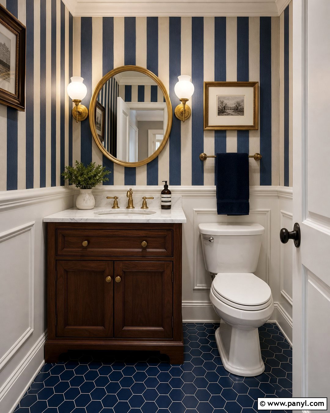 Blue Striped Powder Room Walls - 35 Blue Striped Walls