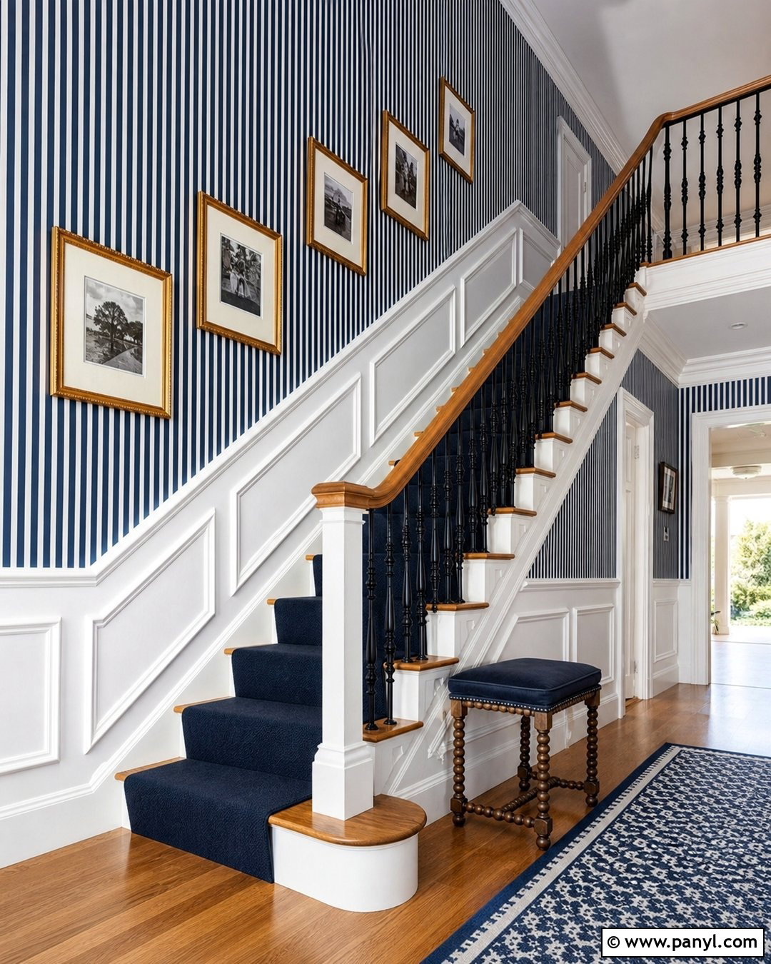 Blue Striped Staircase Walls - 35 Blue Striped Walls