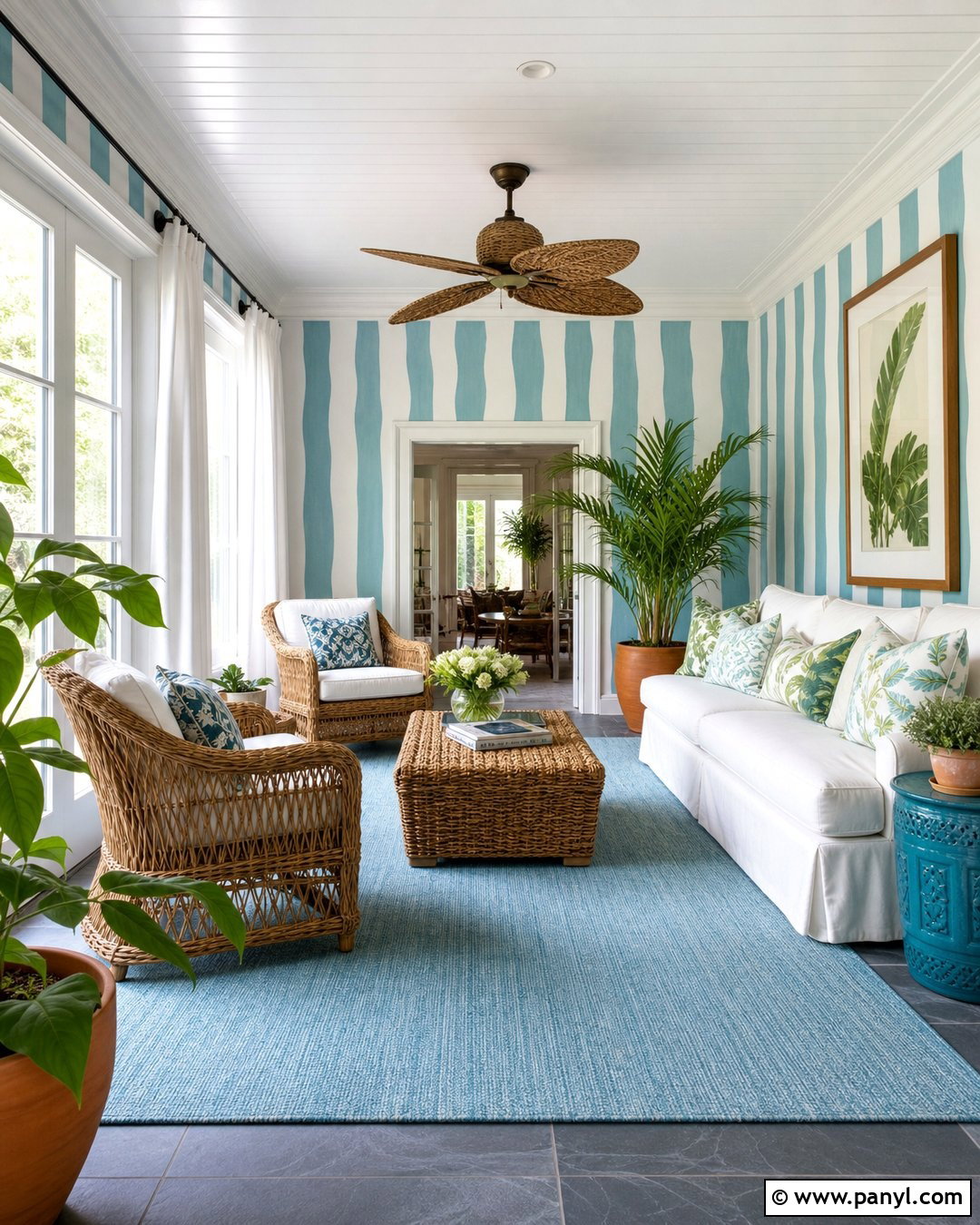 Blue Striped Sunroom Walls - 35 Blue Striped Walls