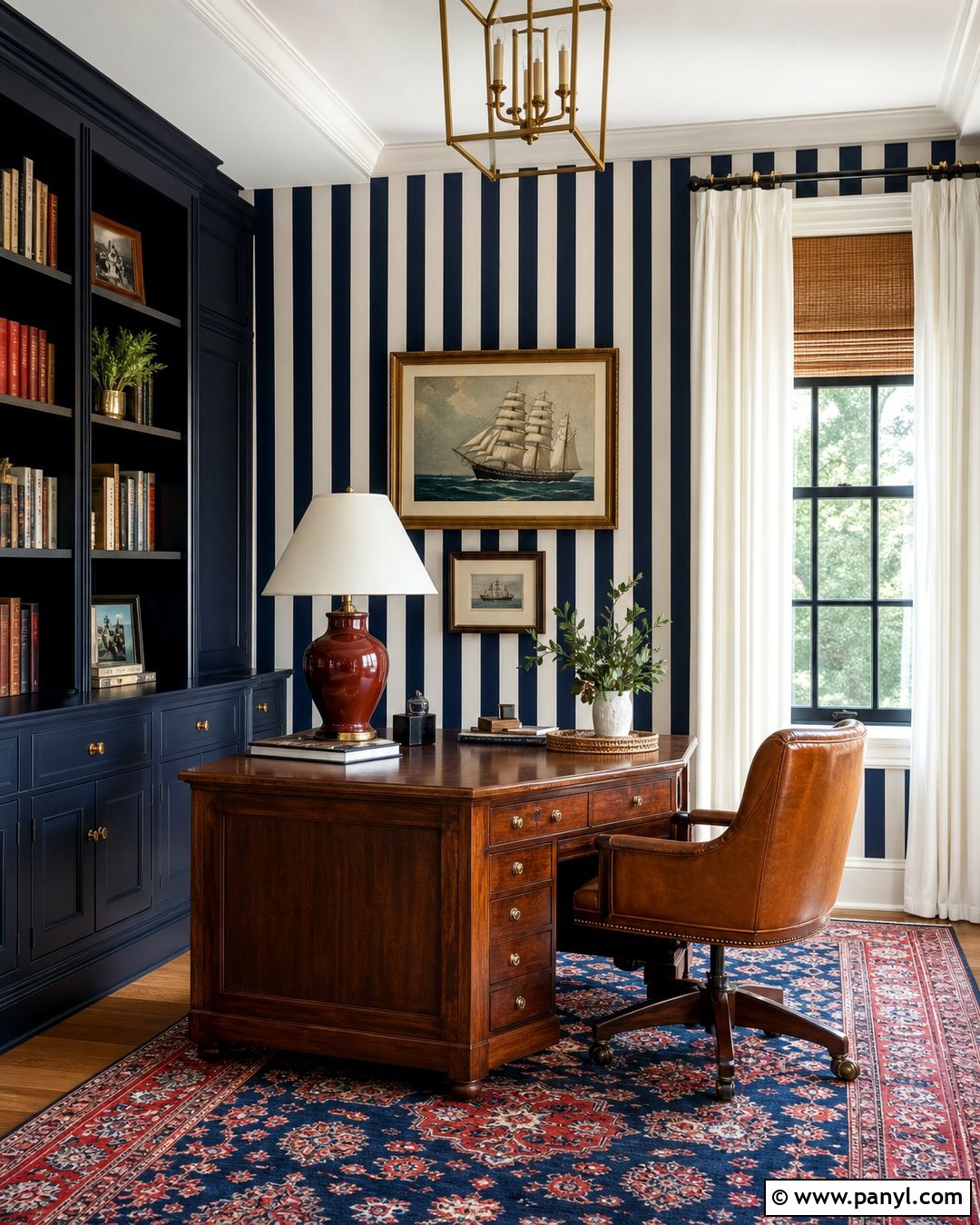 Blue Striped Walls With Red Accents - 35 Blue Striped Walls