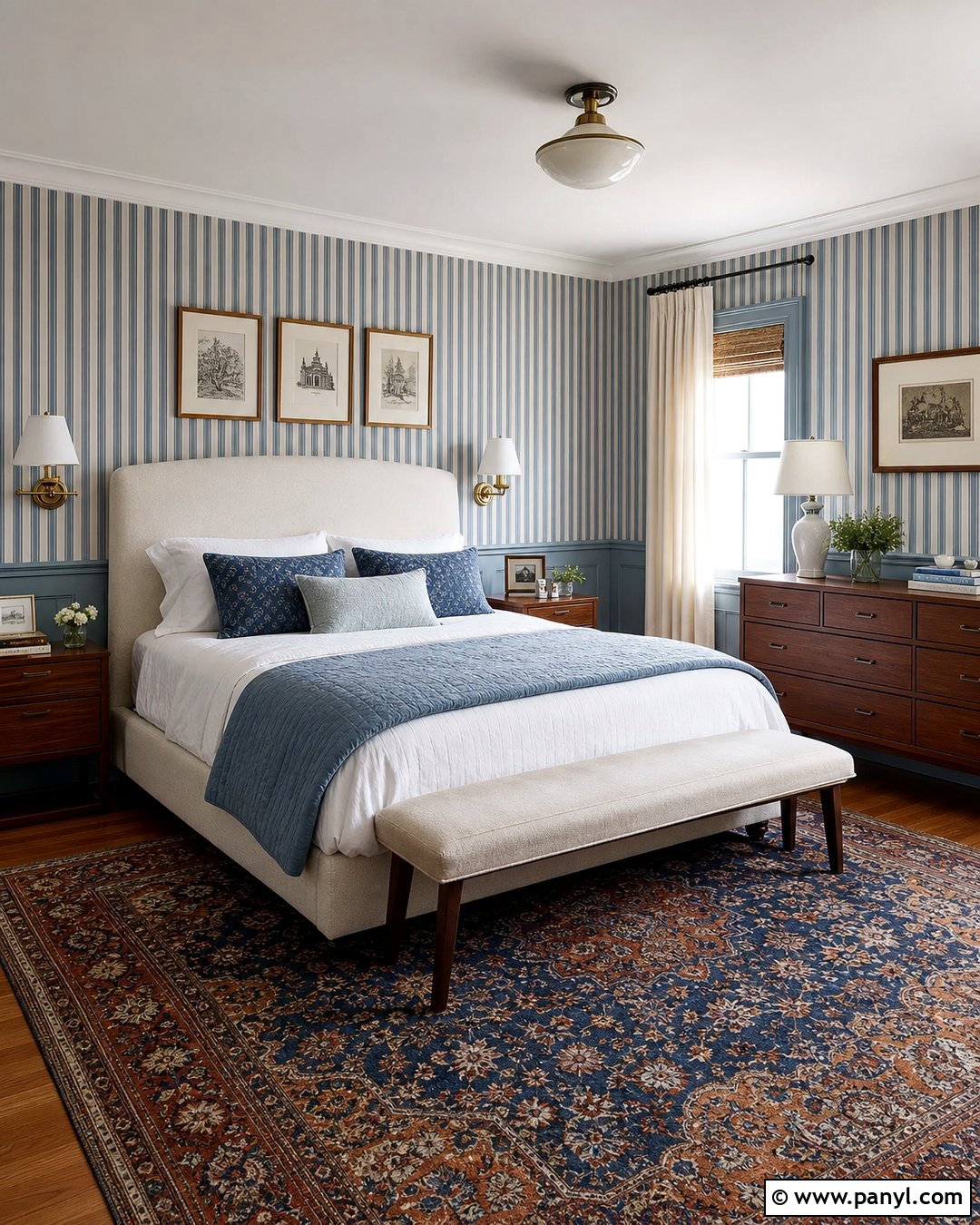 Blue Striped Walls With Wainscoting - 35 Blue Striped Walls