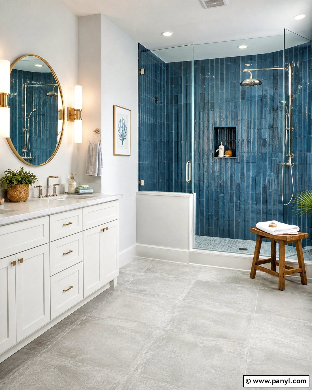 Blue Subway Tile With Gray Floor Tile - 20 blue and grey bathroom ideas