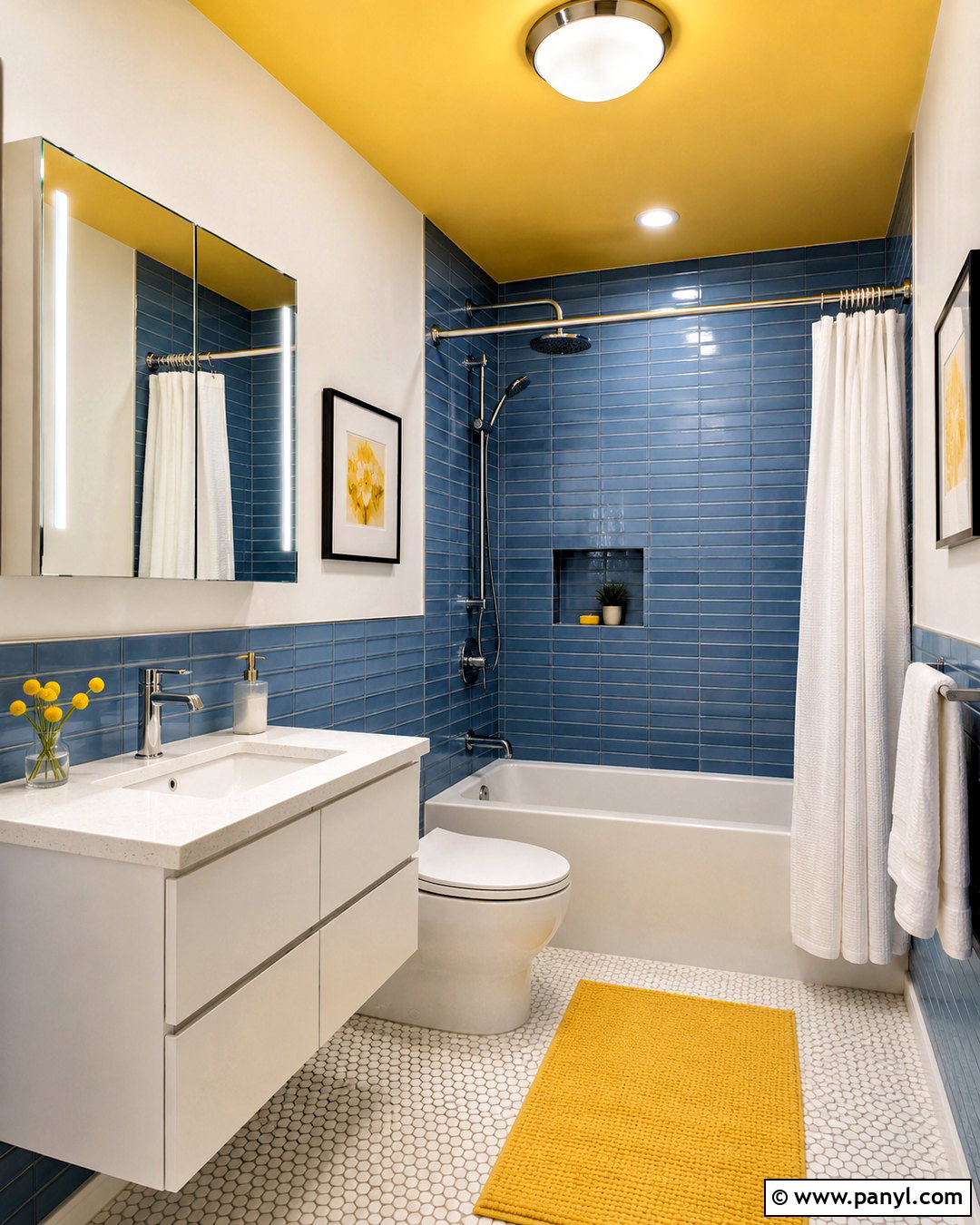Blue Subway Tile With Yellow Ceiling - 20 blue and yellow bathroom ideas