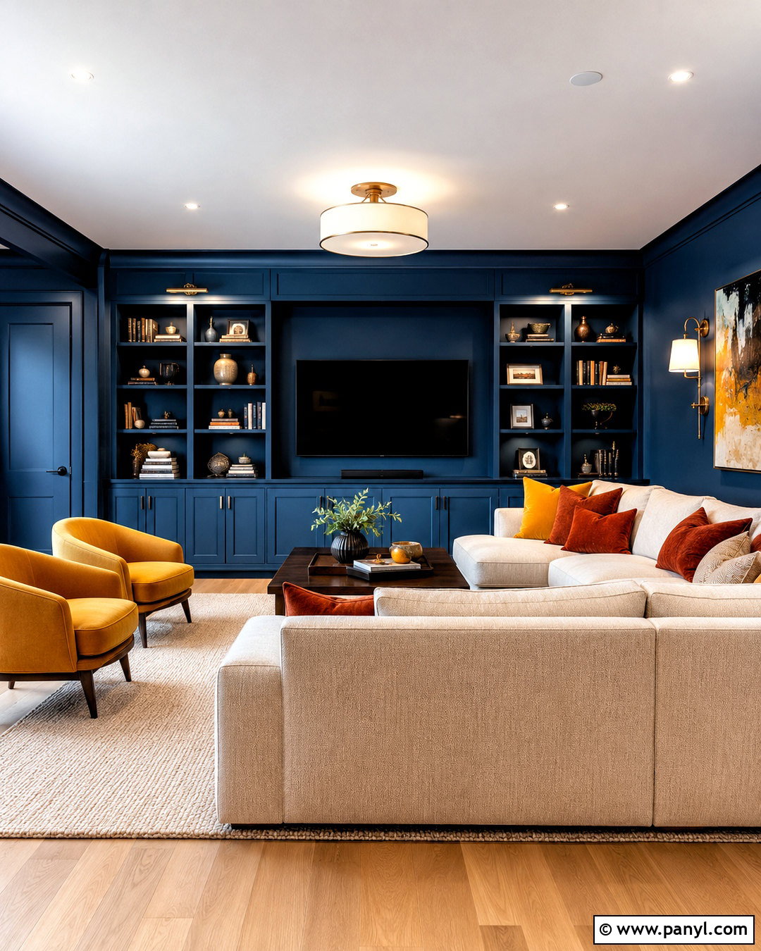 Blue TV Wall With Color Drenching - 20 blue tv wall ideas
