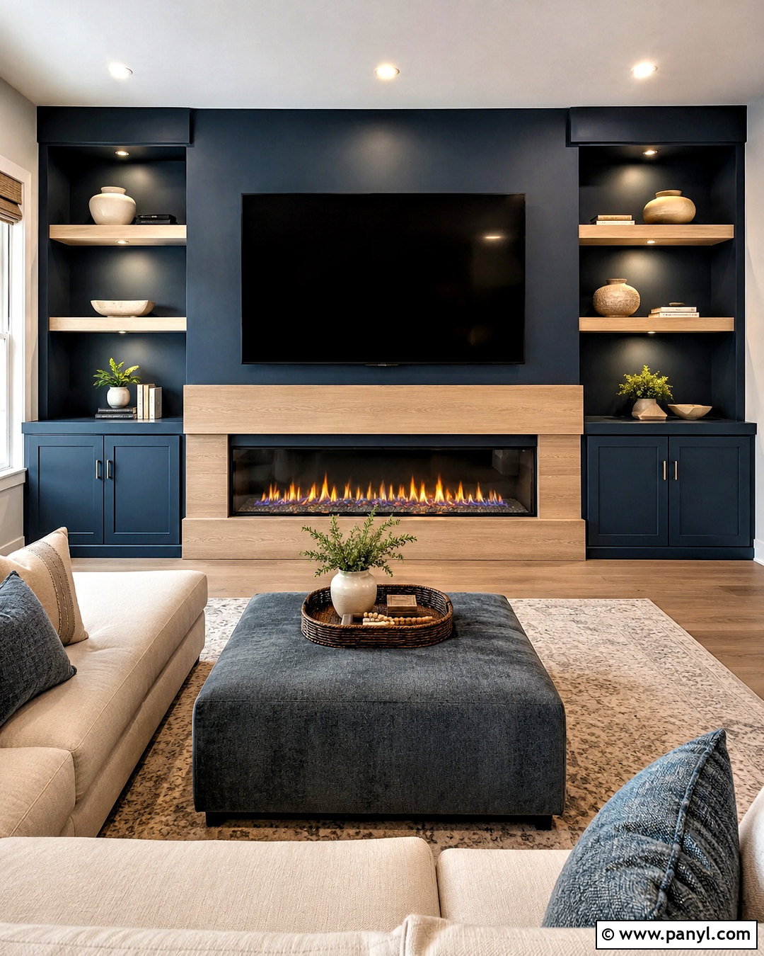 Blue TV Wall With Electric Fireplace - 20 blue tv wall ideas