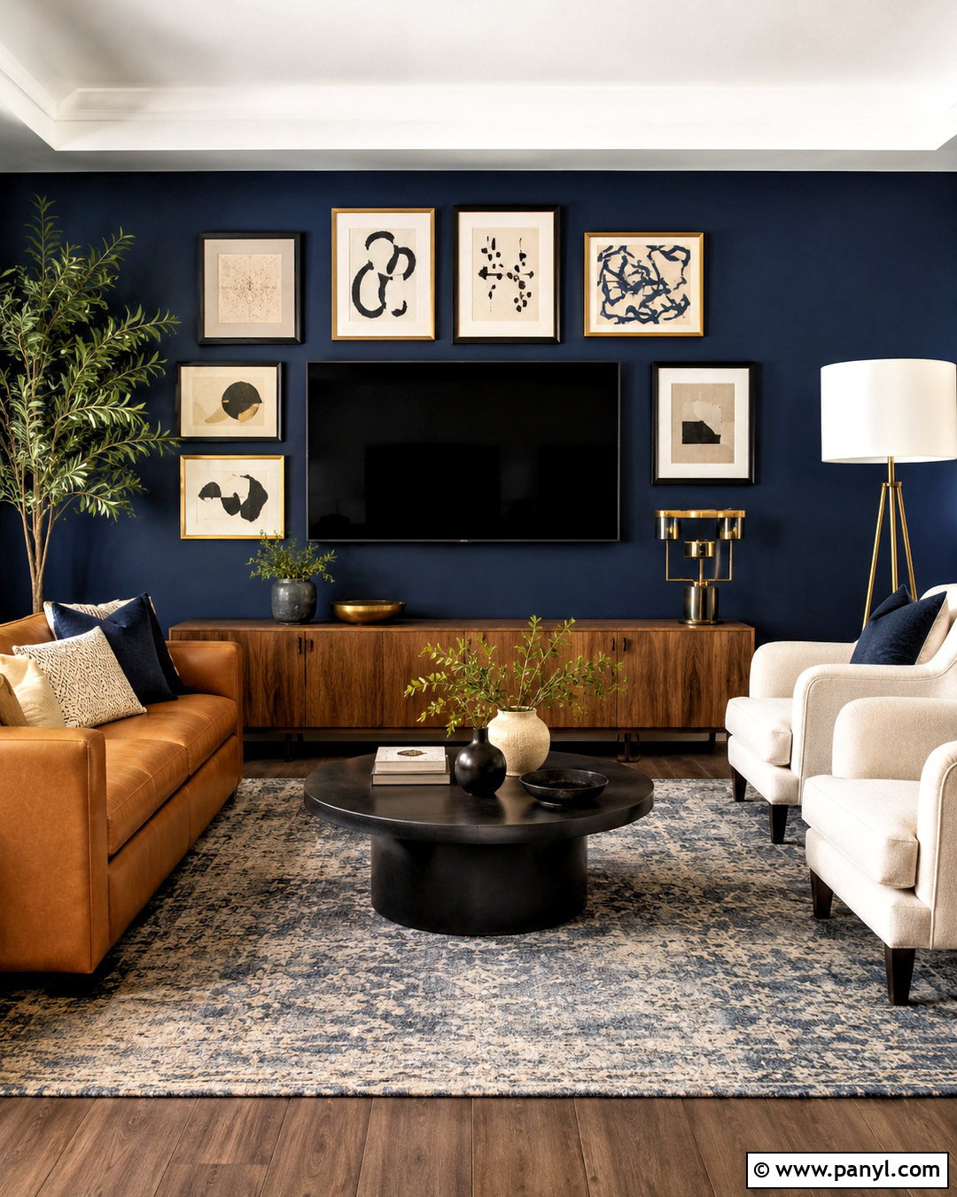 Blue TV Wall With Gallery Frames - 20 blue tv wall ideas