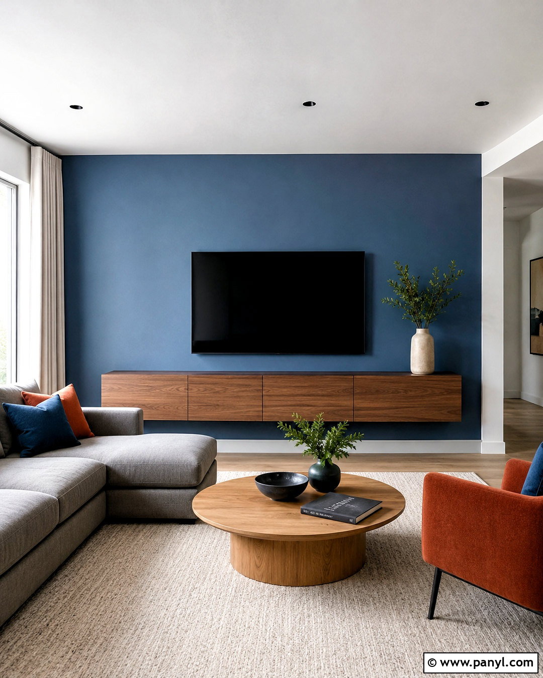 Blue TV Wall With Hidden Cables - 20 blue tv wall ideas