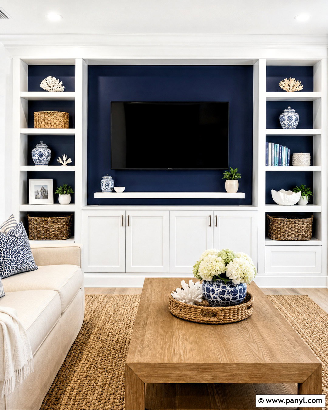 Blue TV Wall With White Cabinets - 20 blue tv wall ideas
