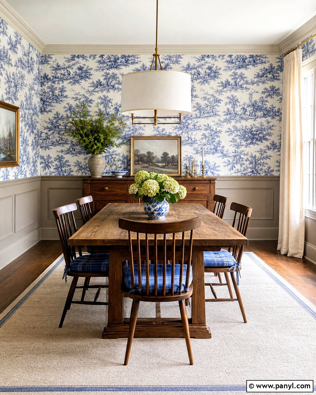 Blue Toile Wallpaper With Taupe Paint - 20 half wallpaper half paint ideas