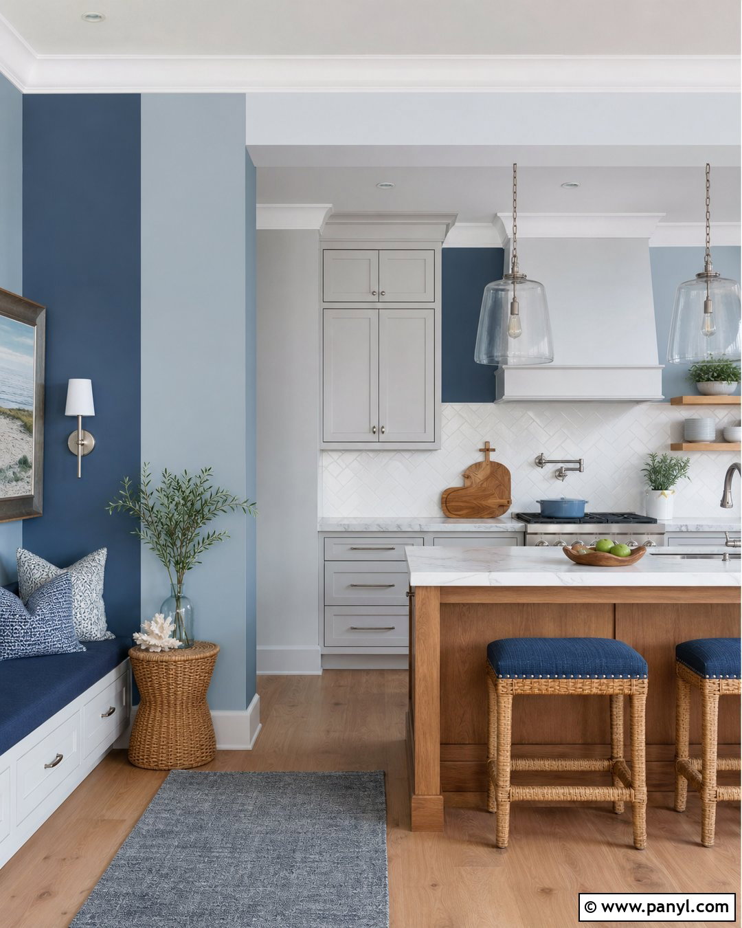 Blue Tonal Stripe Color Block Kitchen Wall - 20 Color Block Kitchen Wall Ideas