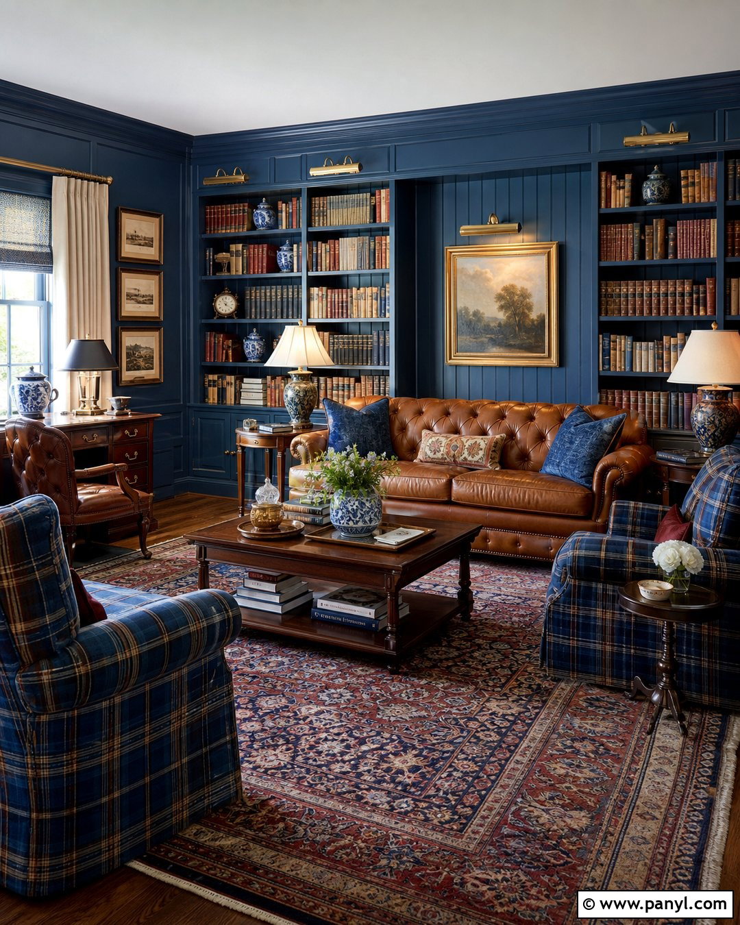 Blue Traditional Library - 30 blue walls room ideas