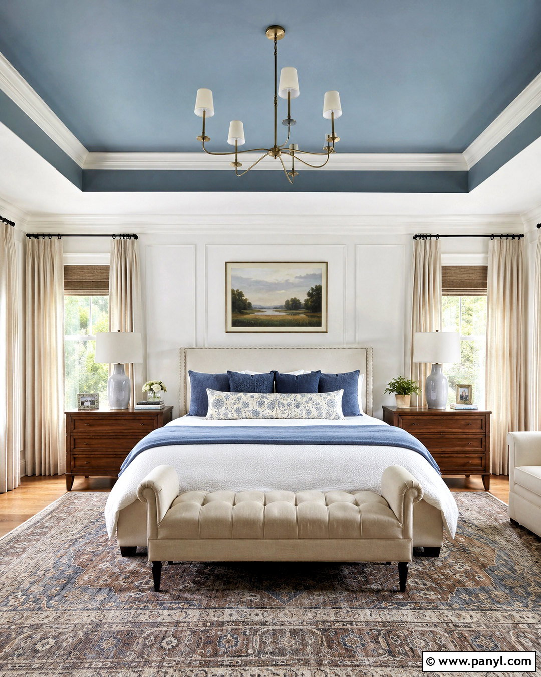 Blue Tray Ceiling Primary Bedroom - 20 White Walls With Blue Ceiling Ideas
