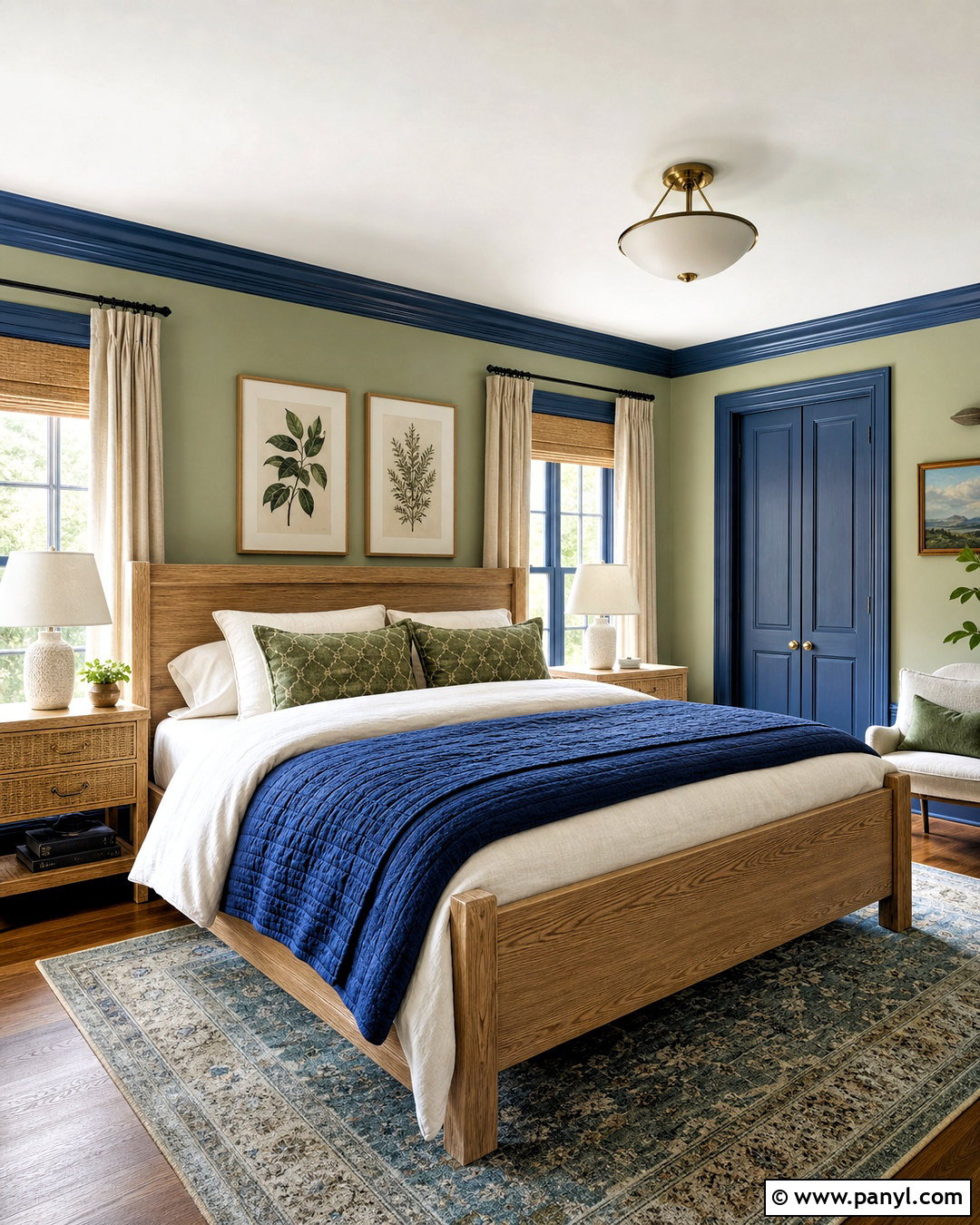Blue Trim Bedroom With Green Walls - 20 blue trim bedroom ideas