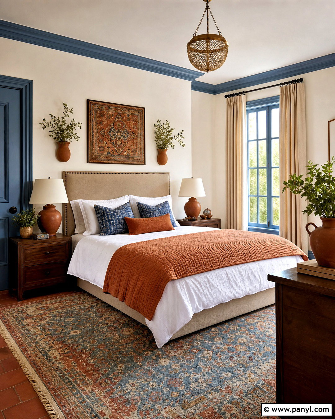 Blue Trim Bedroom With Terracotta Decor - 20 blue trim bedroom ideas