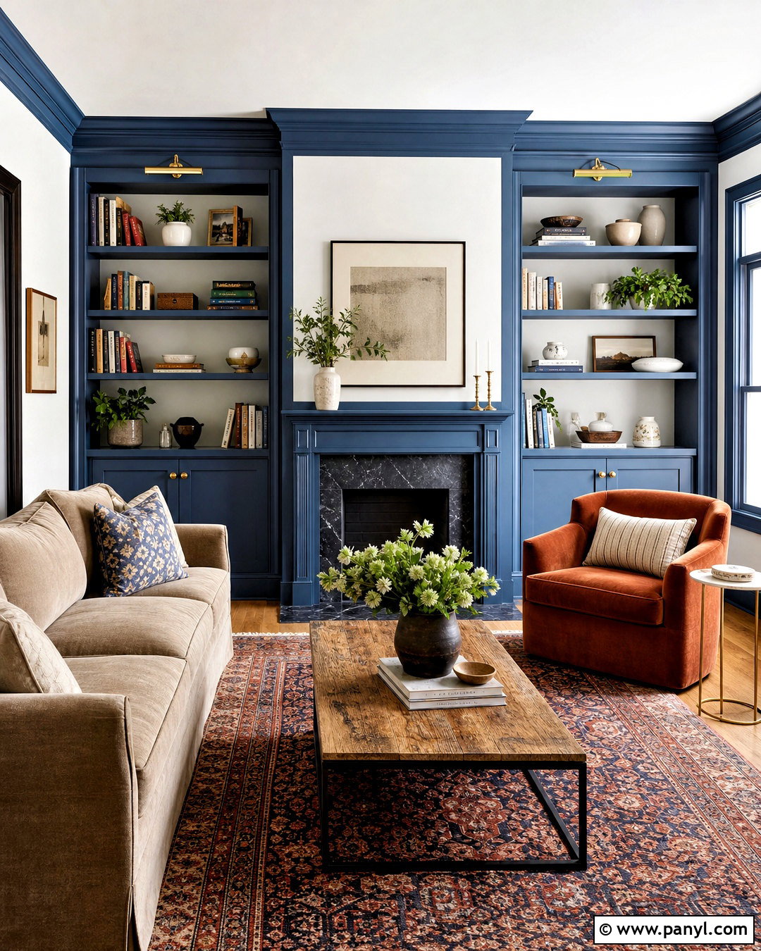 Blue Trim Built-In Shelves - 20 blue trim interior ideas