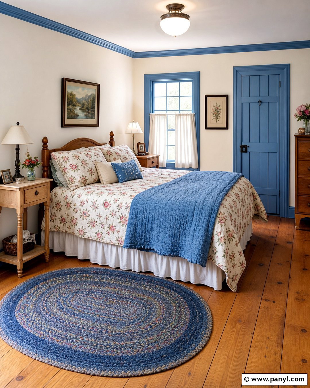 Blue Trim Cottage Bedroom - 35 Blue Trim White Walls