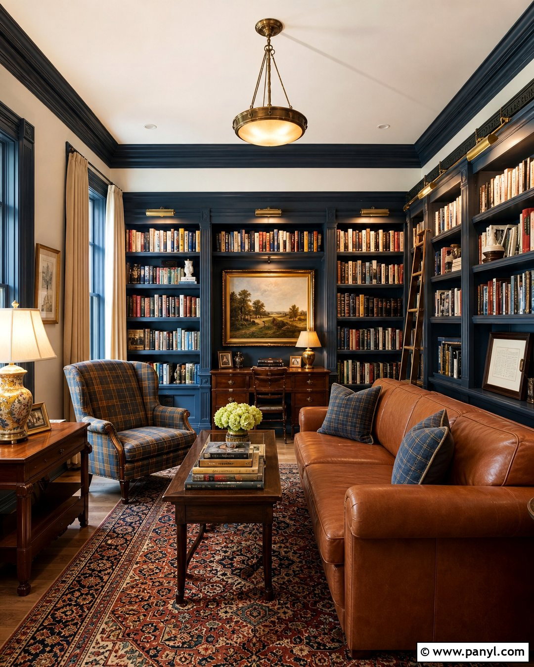 Blue Trim Home Library - 35 Blue Trim White Walls