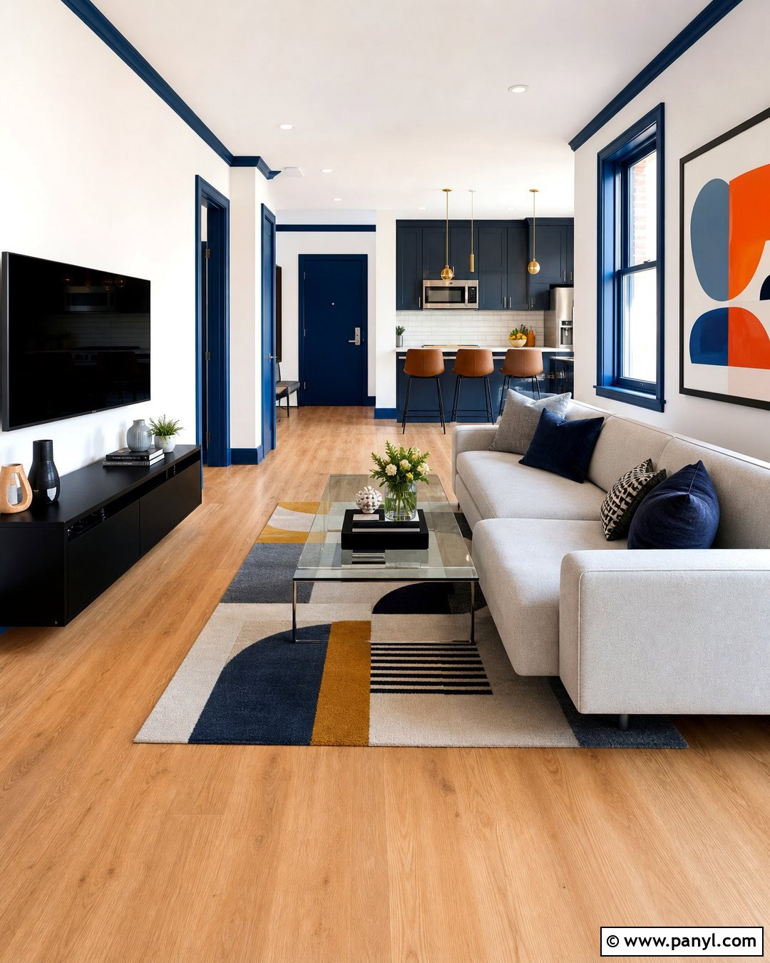 Blue Trim Modern Apartment - 35 Blue Trim White Walls