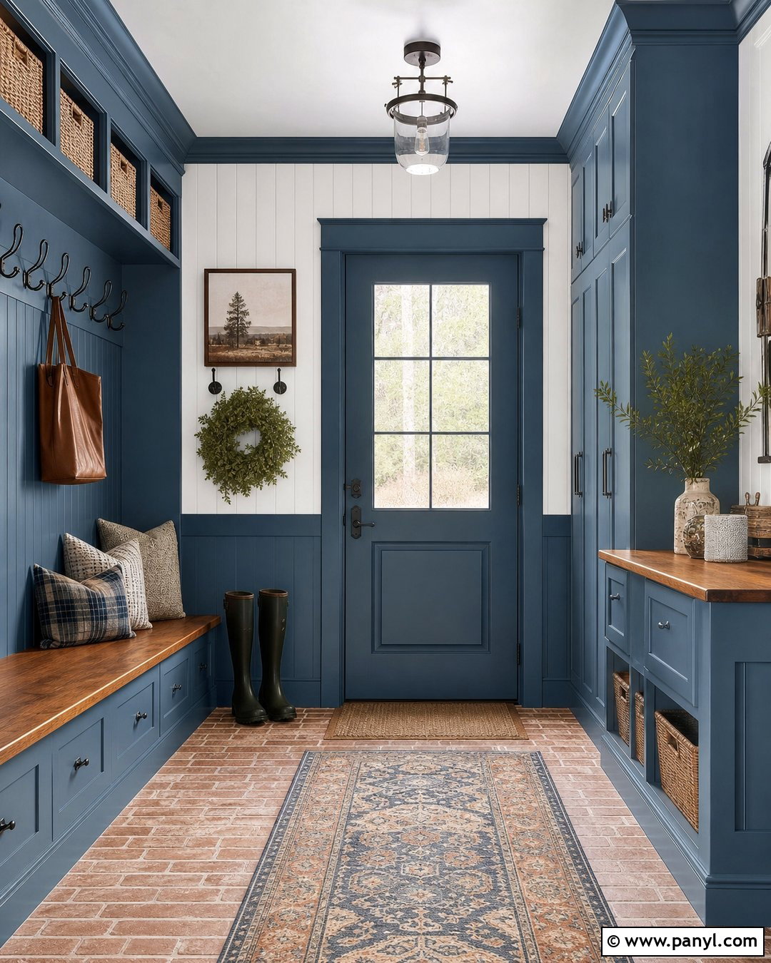 Blue Trim Mudroom - 35 Blue Trim White Walls