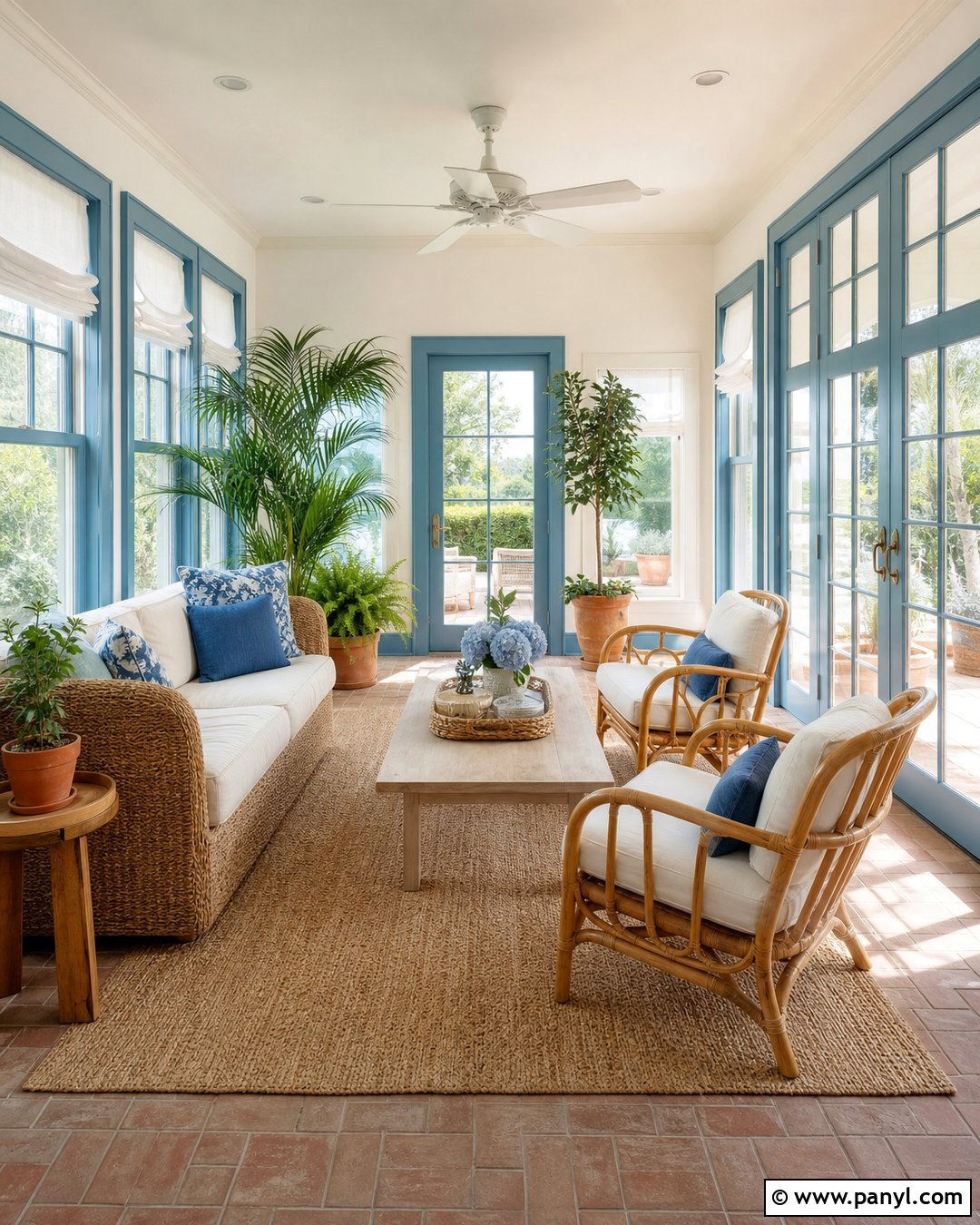Blue Trim Sunroom - 35 Blue Trim White Walls