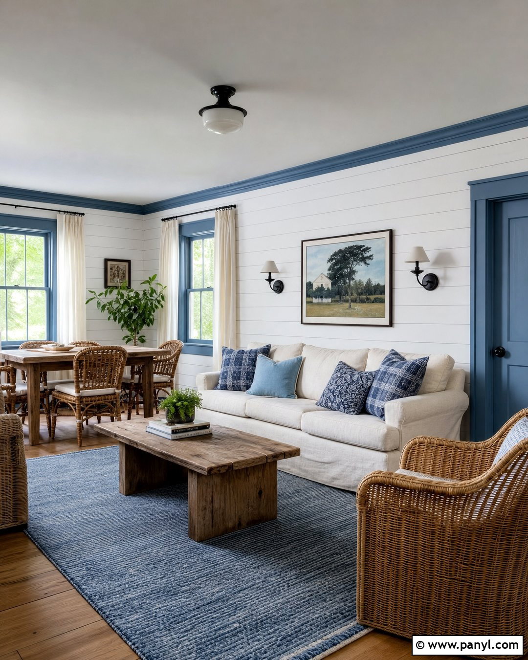 Blue Trim White Shiplap Room - 35 Blue Trim White Walls