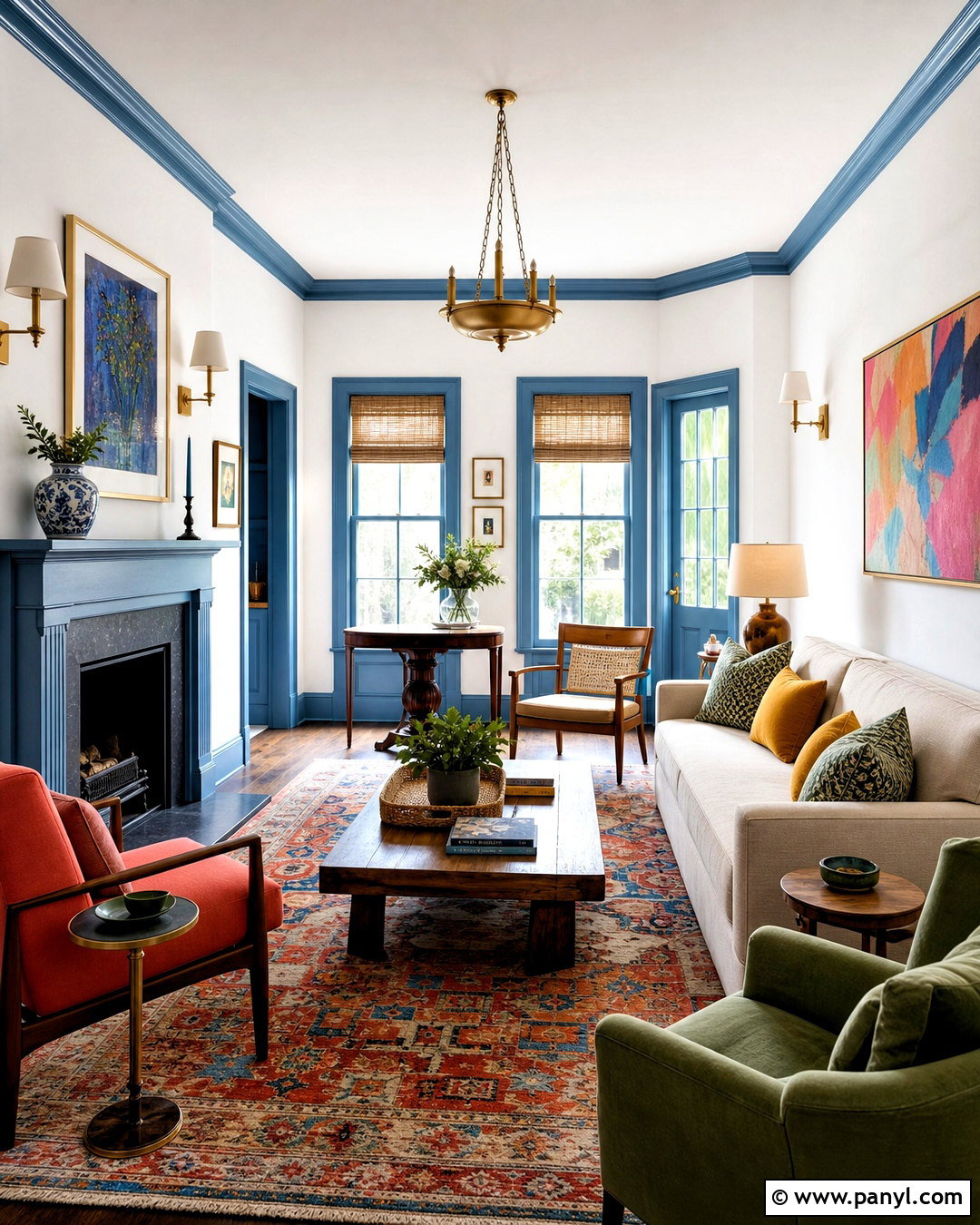 Blue Trim With Colorful Decor - 20 blue trim interior ideas