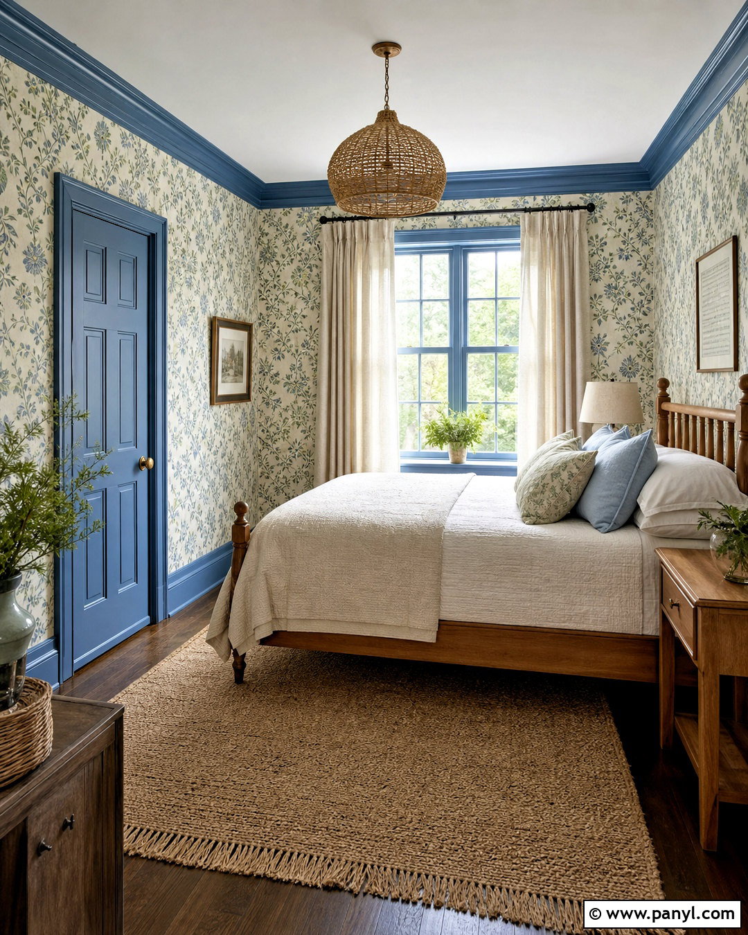 Blue Trim With Patterned Wallpaper - 20 blue trim interior ideas