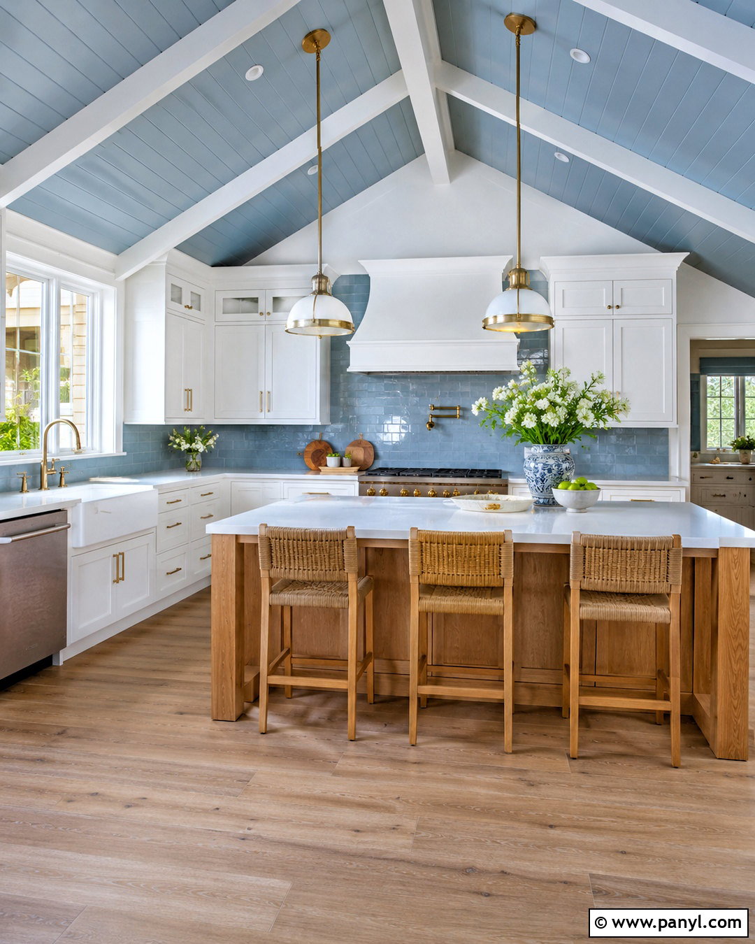 Blue Vaulted Ceiling Kitchen - 20 White Walls With Blue Ceiling Ideas